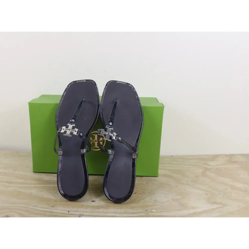 Tory Burch Sandals 10 Ash Brown Snake Print Roxanne Jelly Shoes Flats Like New